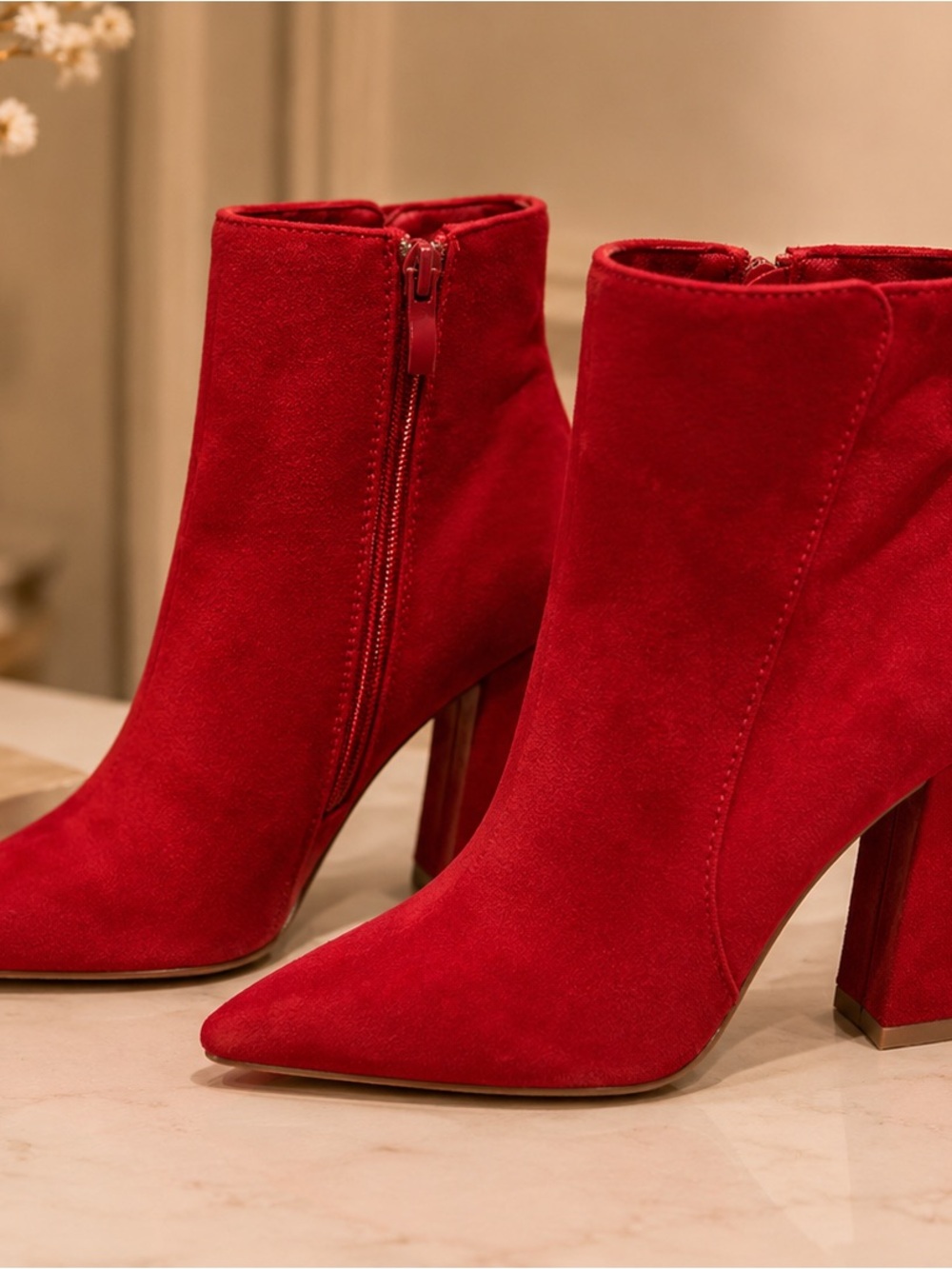 Red Suede Pointed Toe Ankle Boots | Statement Style Base Stiletto Booties
